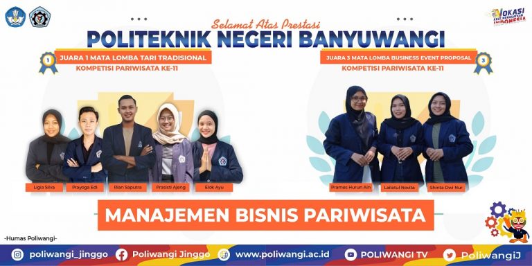BERUNTUN, TIM PRODI MBP POLIWANGI RAIH JUARA 1 DAN 3 DALAM KATEGORI BERBEDA BIDANG PARIWISATA DI KOMPETISI PARIWISATA KE-11