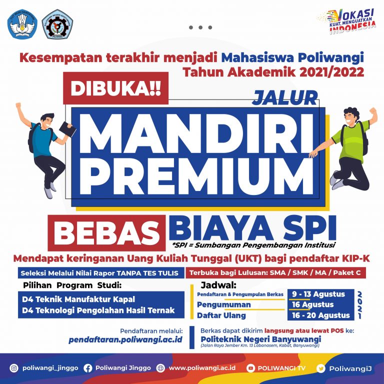 PENDAFTARAN JALUR MANDIRI PREMIUM 2021 POLITEKNIK NEGERI BANYUWANGI