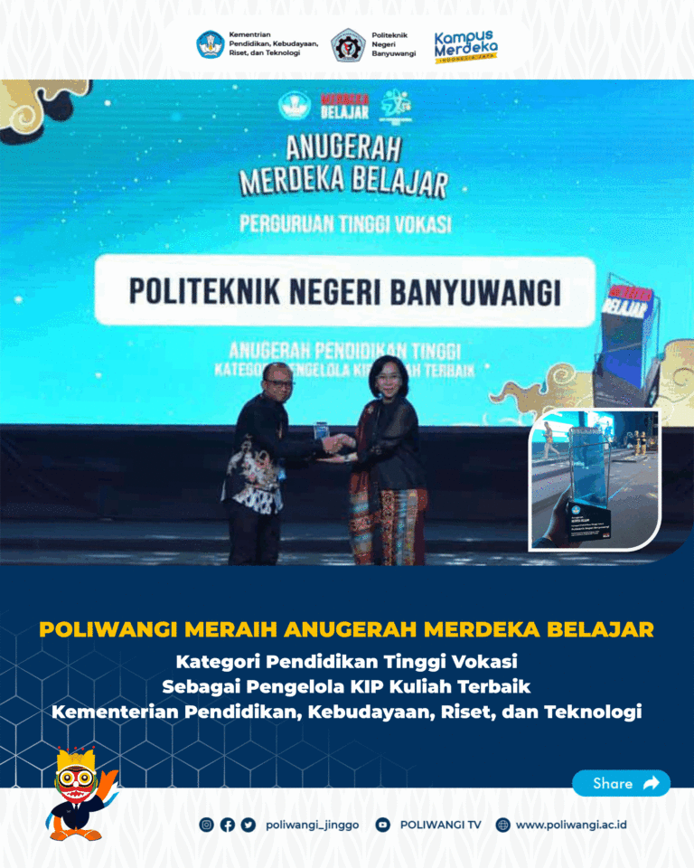Poliwangi meraih Perguruan Tinggi Vokasi Terbaik Pengelolaan KIP Kuliah di Indonesia