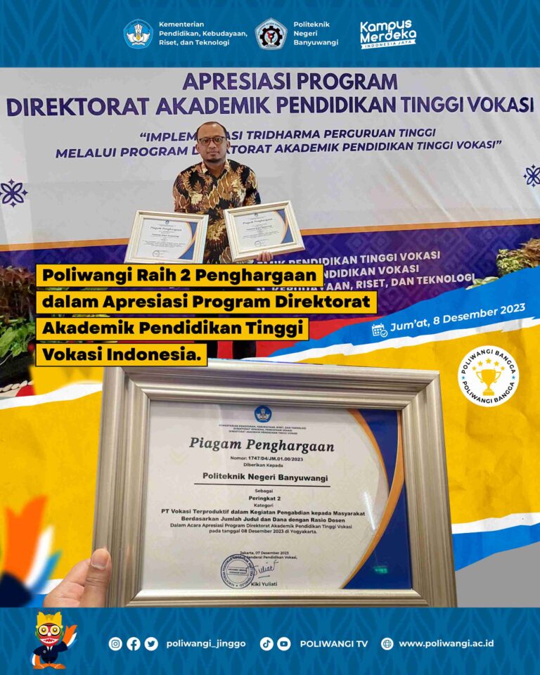 Poliwangi Raih 2 Penghargaan dalam Apresiasi Program Direktorat Akademik Pendidikan Tinggi Vokasi Tahun 2023