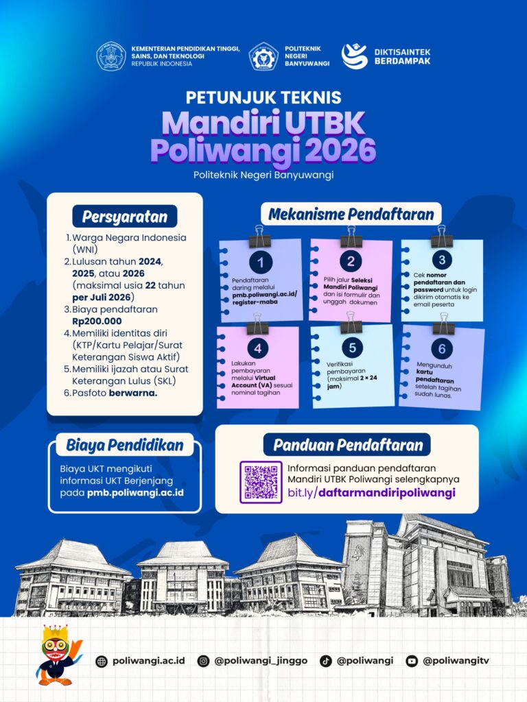 Panduan Pendaftaran Mahasiswa Baru Jalur UTBK Mandiri Politeknik Negeri Banyuwangi Tahun 2026